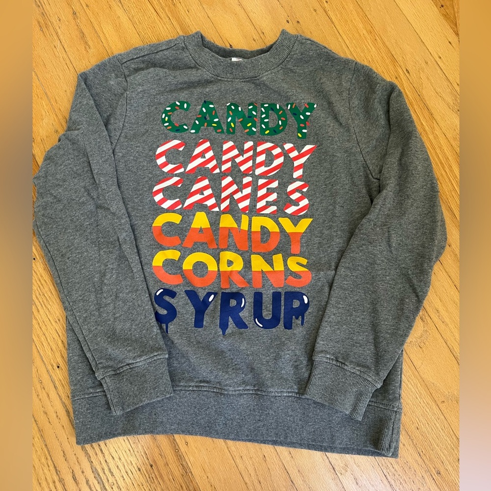 Hanna Andersson Elf Theme Holiday Crewneck Sweatshirt.